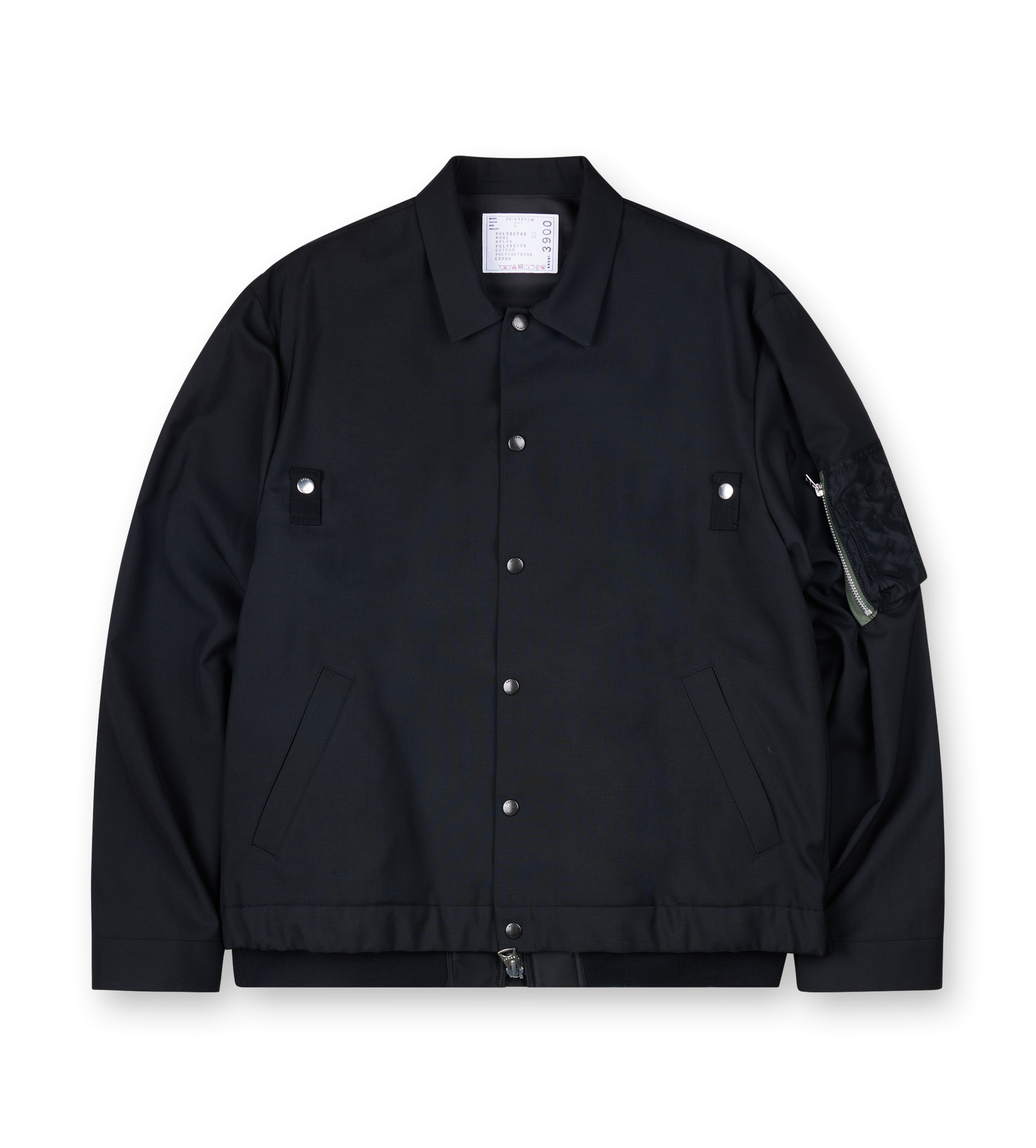 Sacai Suiting & Nylon Twill Bomber Jacket in Black