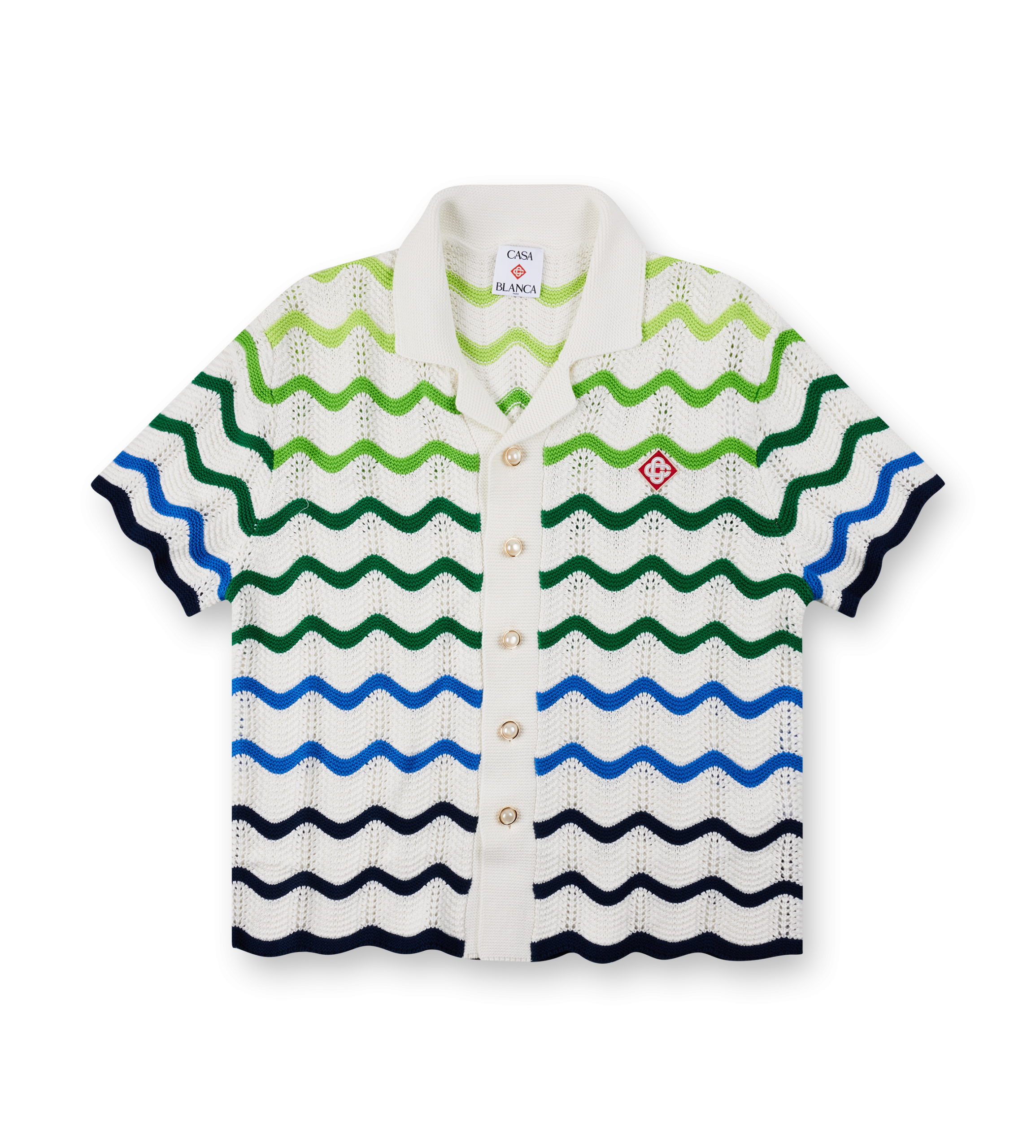 Casablanca Wave Knitted Shirt in White/Green